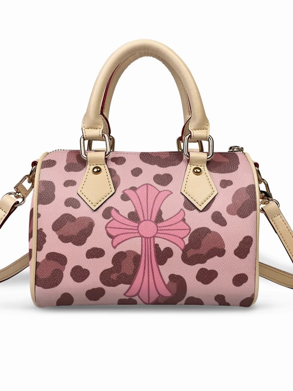 Pink Leopard Cross Accent Satchel Handbag